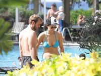 Jennifer Lawrence on the beach in a wet swimsuit