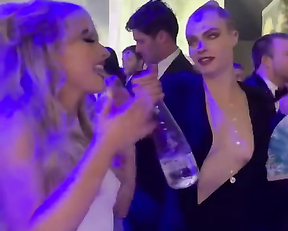 Nina Dobrev naked - Ample cleavage in peekaboo scarlet dress (2022)